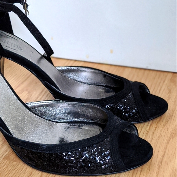 J.Crew Black Women's Glitter Sparkly Etta Strappy High Heels 9.5 Made in Italy - Picture 3 of 9